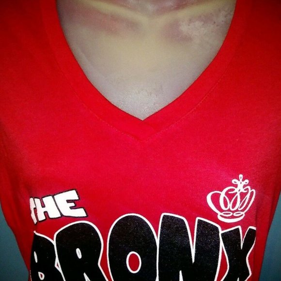 Next Level Apparel "The Bronx Keeps Creatin It" XL Red Women's V-Neck T-Shirt - Picture 4 of 9